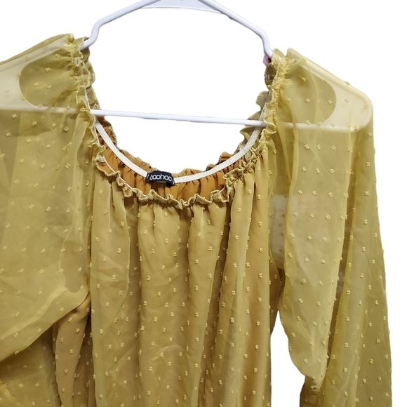 Boohoo off shoulder dress yellow size 20 Swiss dot plus size Dooby skater - Picture 3 of 8